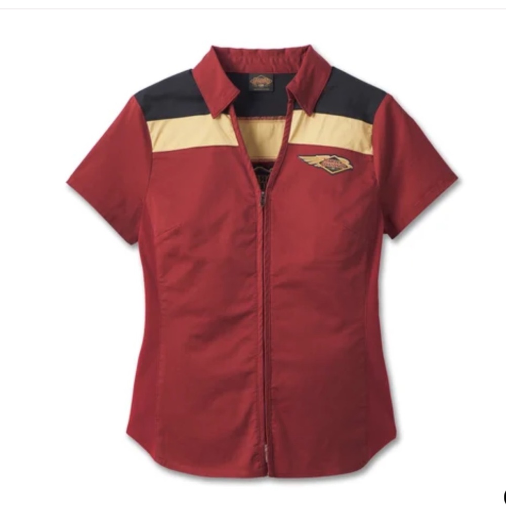 Harley Davidson Women's 120th Anniversary Elemental Zip Front Shirt  ( Merlot)